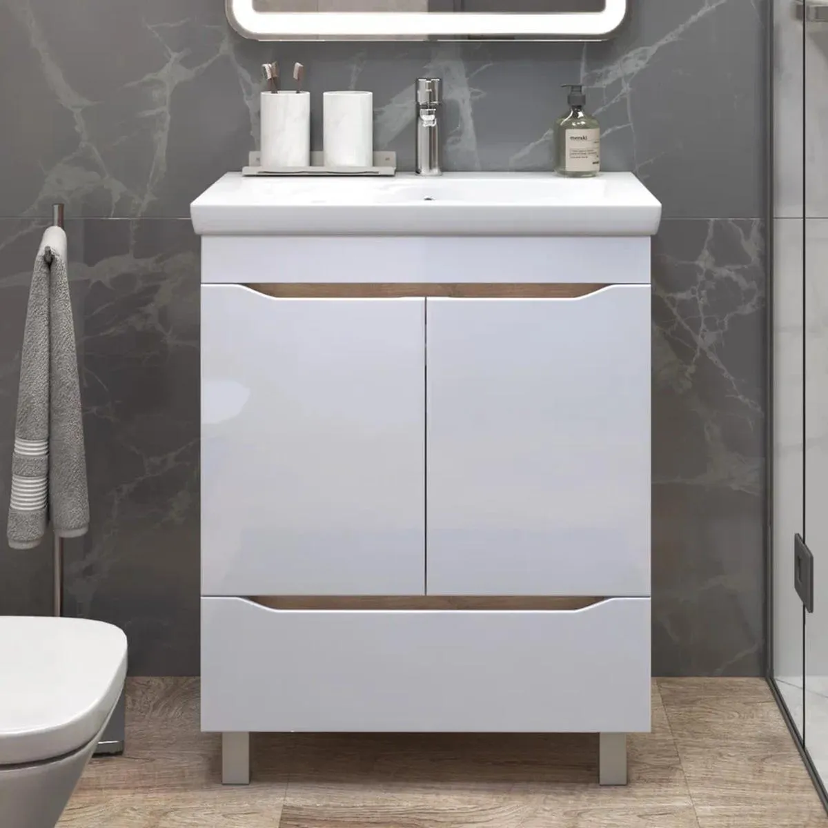 Тумба с раковиной напольная VIGO Grani 285 дуб золотой, 70 см