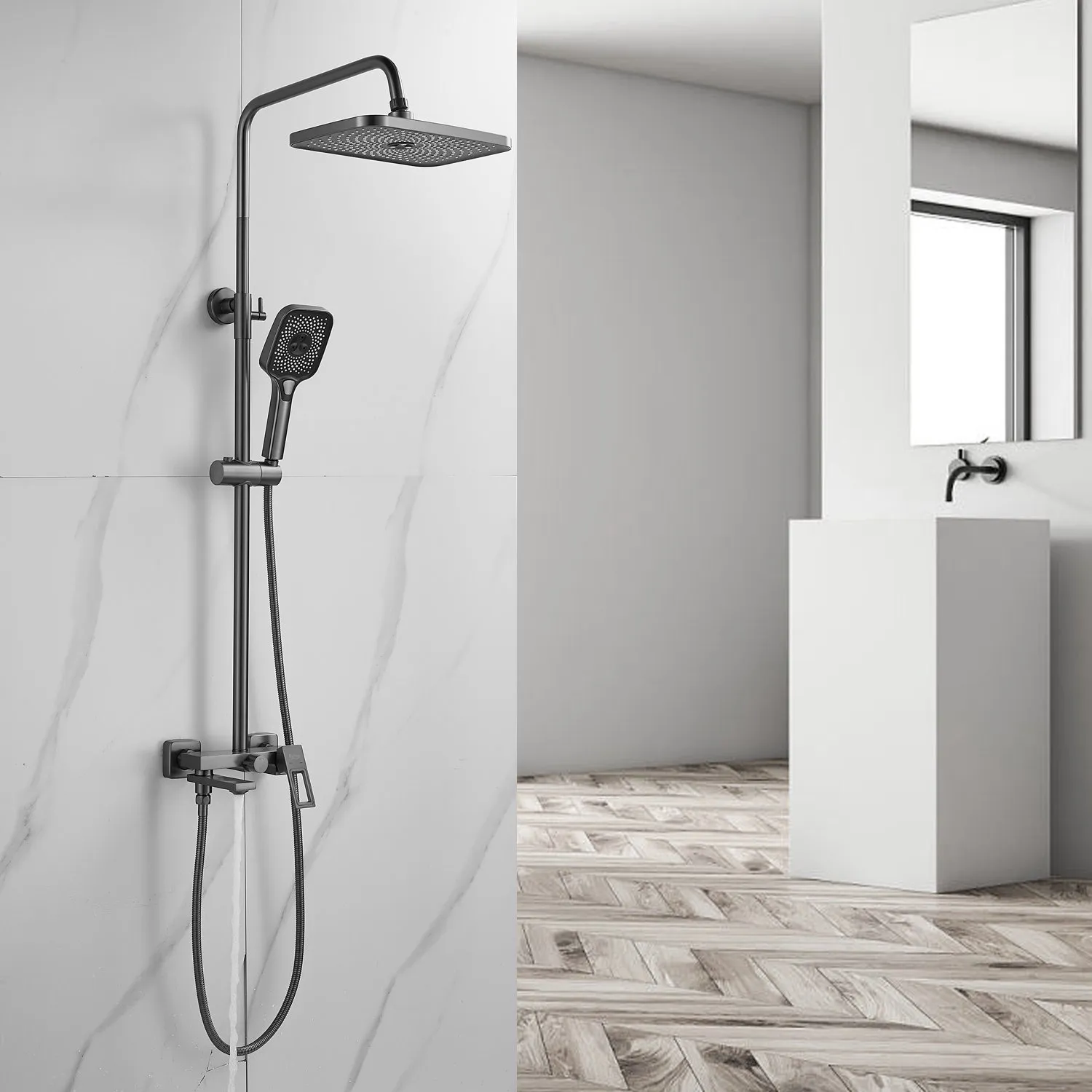 Душевая система Raffine F3696T, оружейная сталь