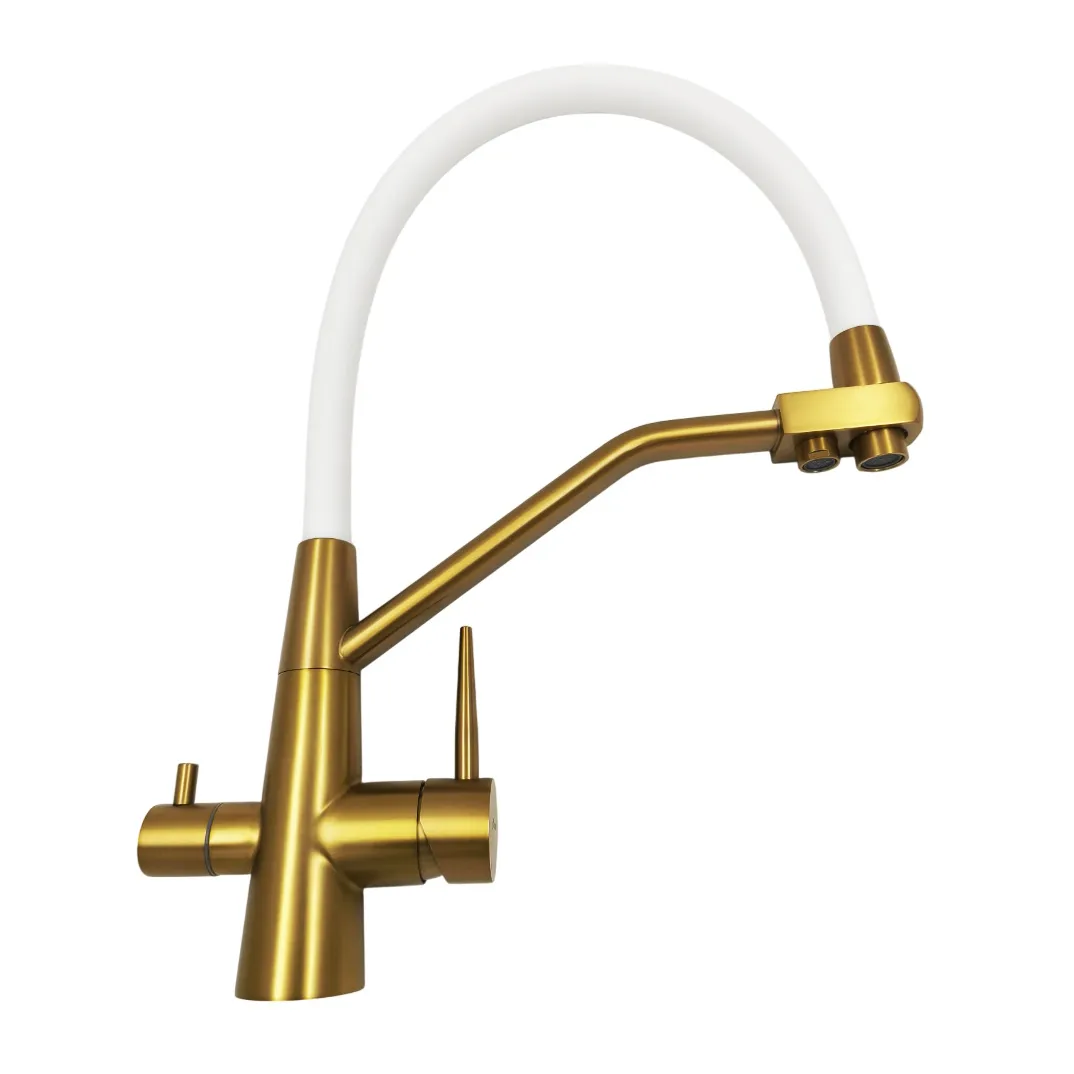 Смеситель для кухни с гибким изливом и подключением фильтра Maretti Eleganza GOLD ENG31RGF13, золотой сатин