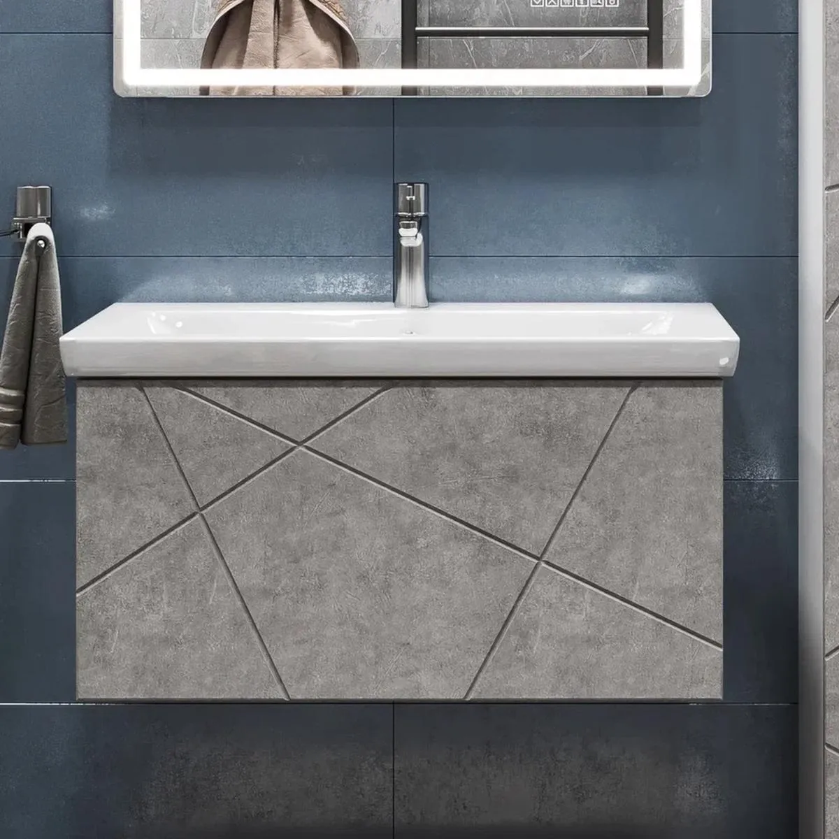 Тумба с раковиной подвесная VIGO Geometry 035 бетон, 80 см