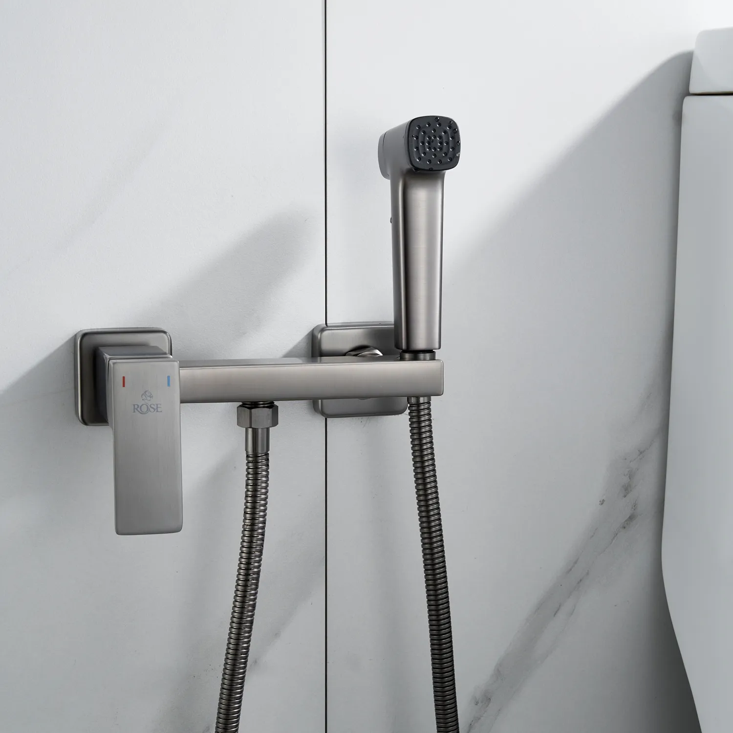 Гигиенический душ со смесителем Rose R2805T-1, оружейная сталь