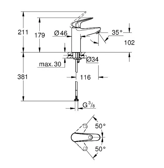 24266001 Euroeco Смеситель однорычажный для раковины, 1/2″ размер M, гладкий корпус, хром