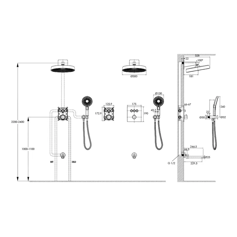 Душевая система встраиваемая с термостатом Bronze de Luxe OMG! 1011W, белый