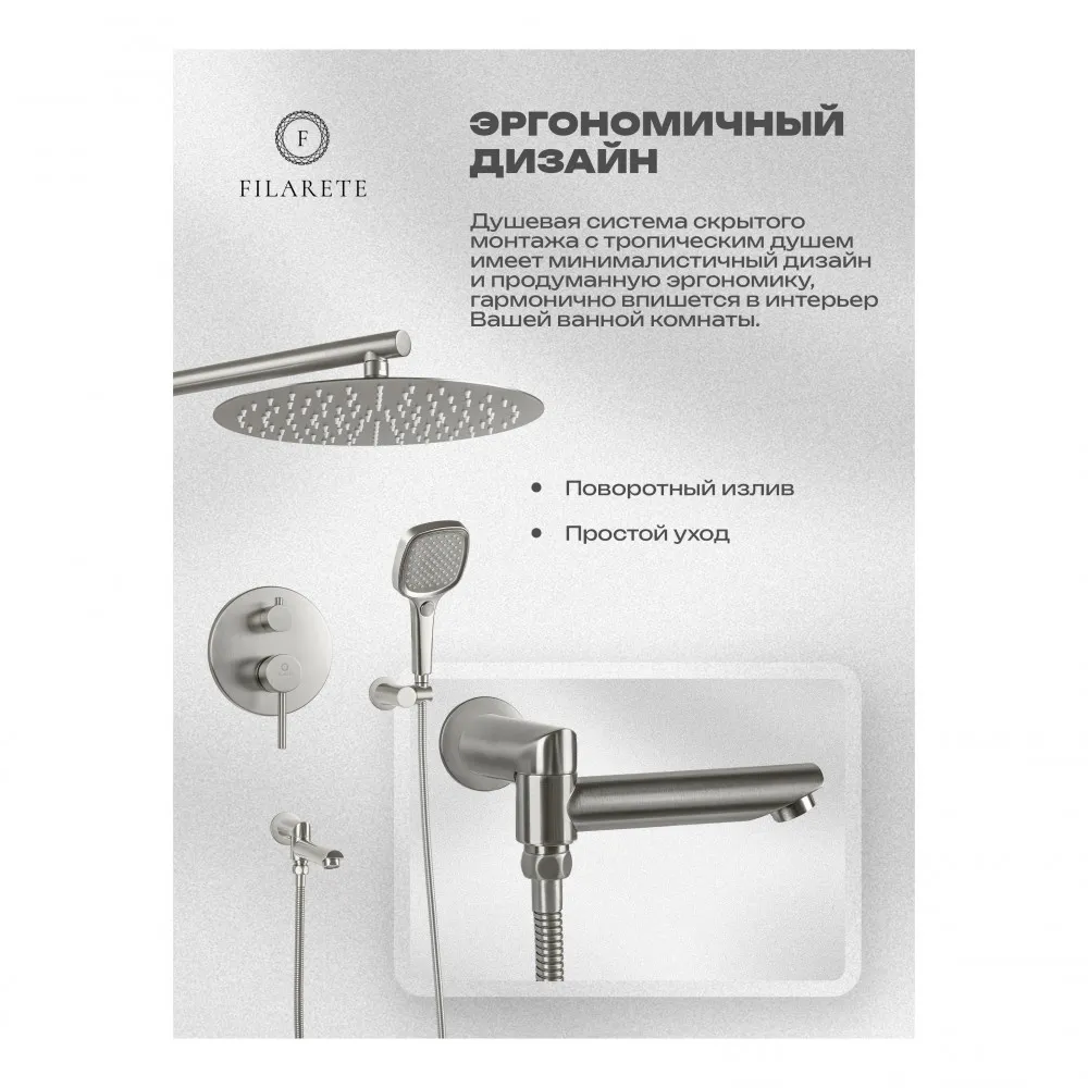 Душевая система встраиваемая FILARETE Roun FL1026NK, никель