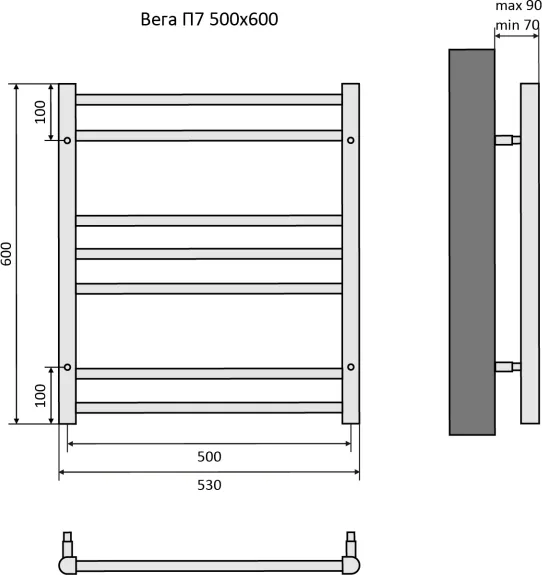 Полотенцесушитель водяной Aquatek Вега П7 500х600, черный муар
