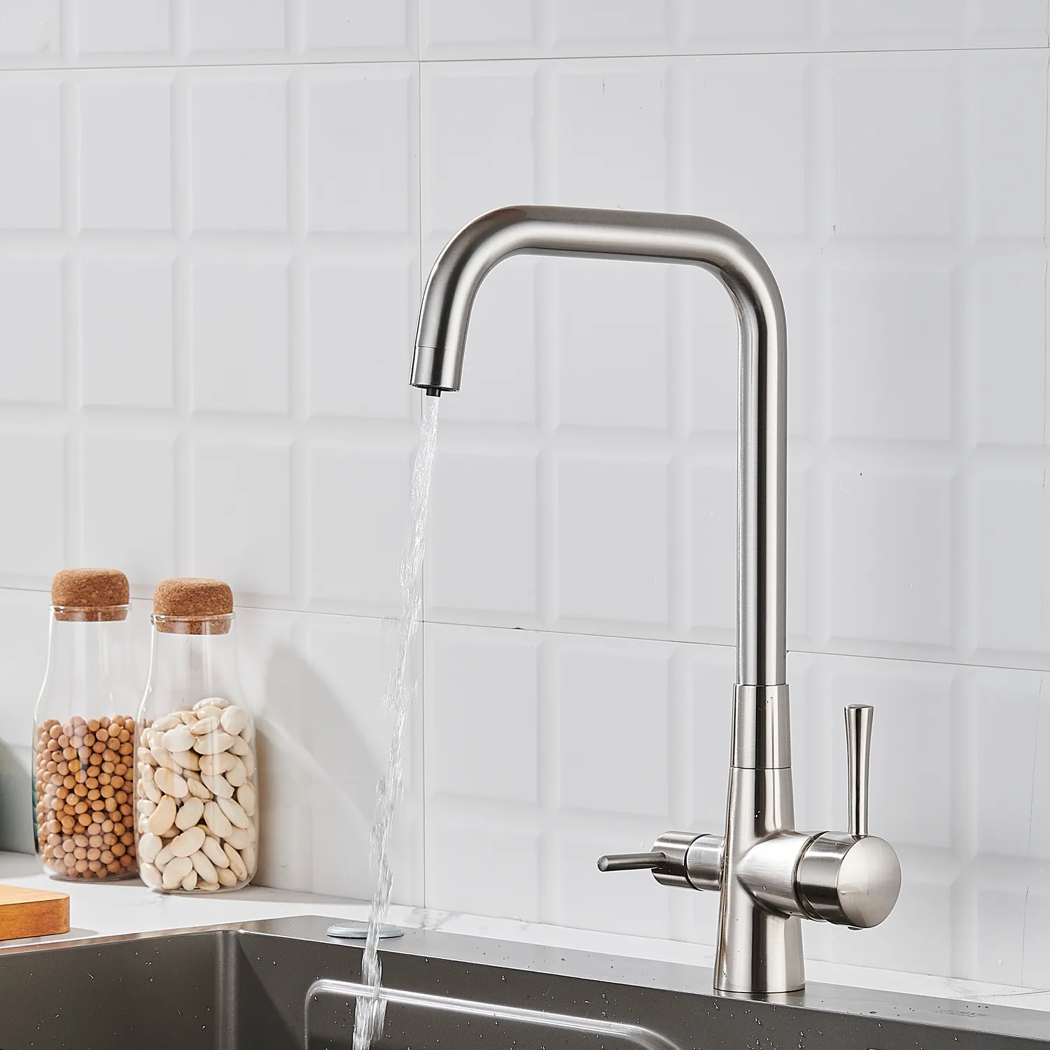 Смеситель для кухни с подключением фильтра Shevanik S528L, сатин