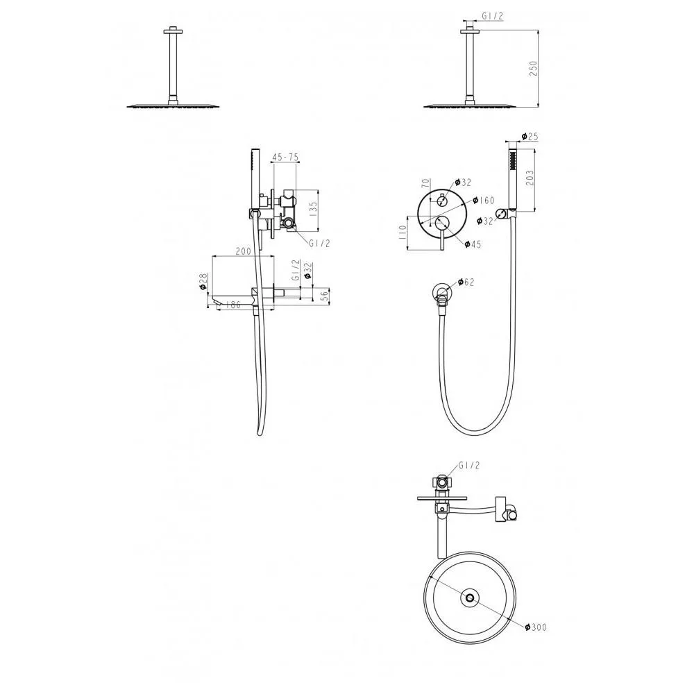 Душевая система встраиваемая Grocenberg GB5099BG-2, графит