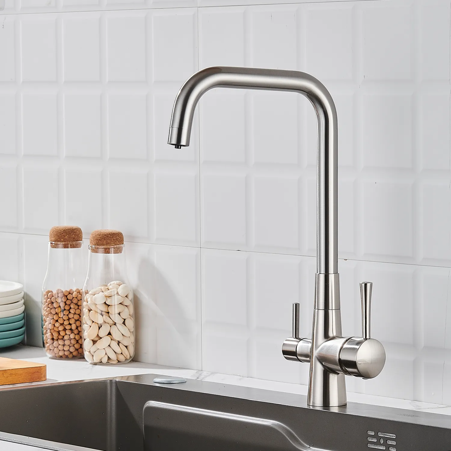 Смеситель для кухни с подключением фильтра Shevanik S528L, сатин