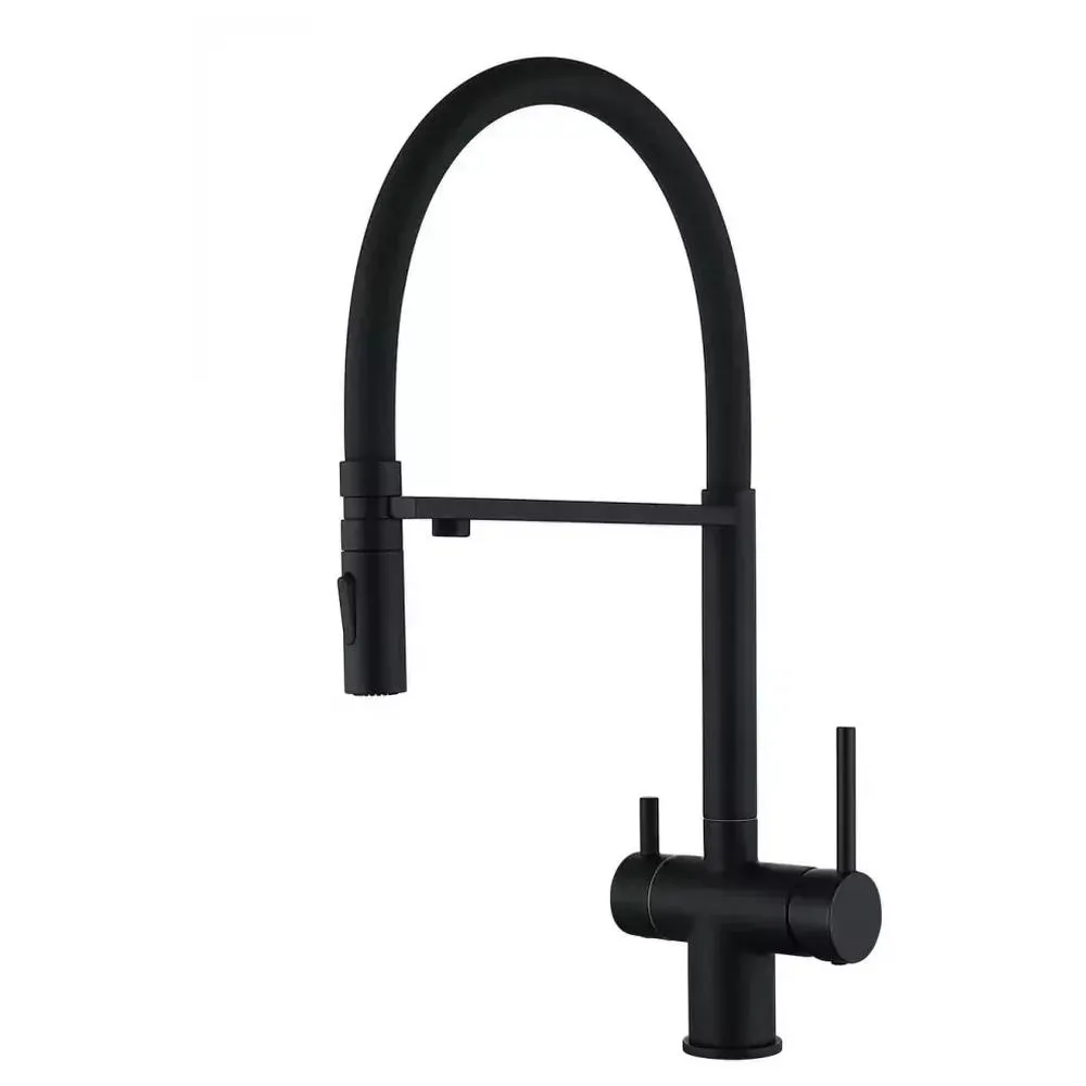 Смеситель для кухни с гибким изливом и подключением фильтра Grocenberg GB4096BL, черный