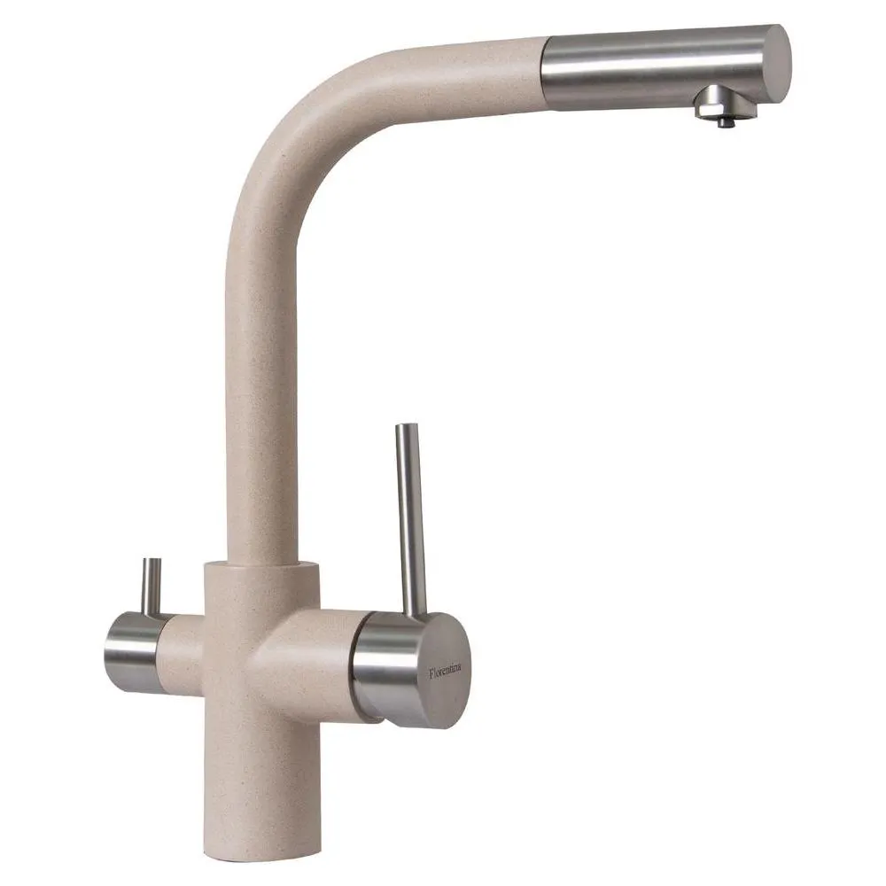 Смеситель для кухни с выдвижным изливом и подключением фильтра Florentina КРИСТАЛЛ 333.32H.2123.107, песочный