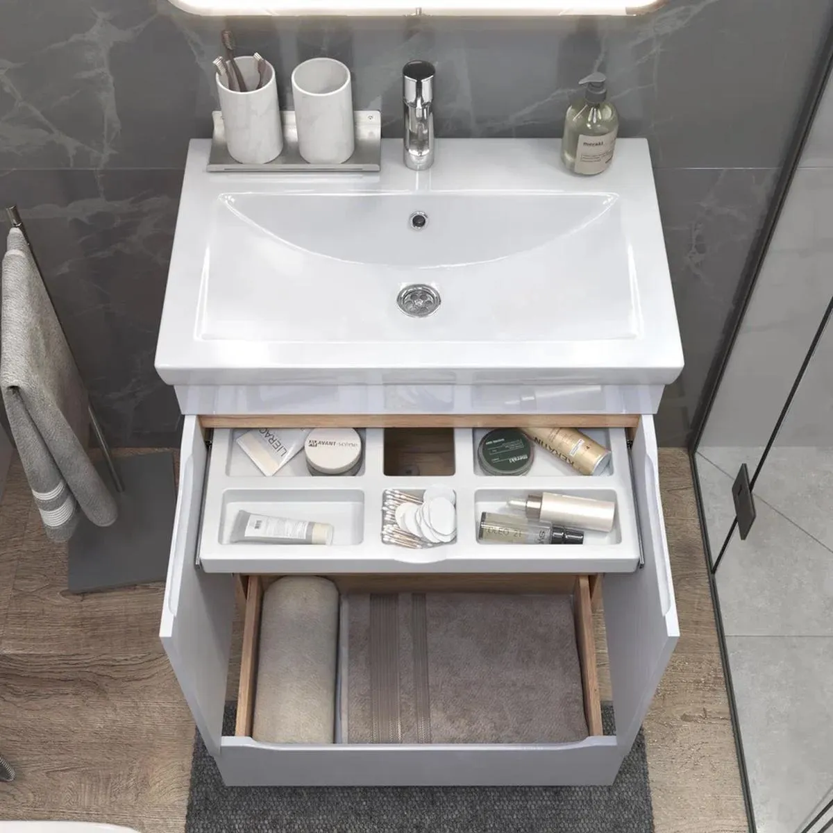 Тумба с раковиной напольная VIGO Grani 285 дуб золотой, 70 см