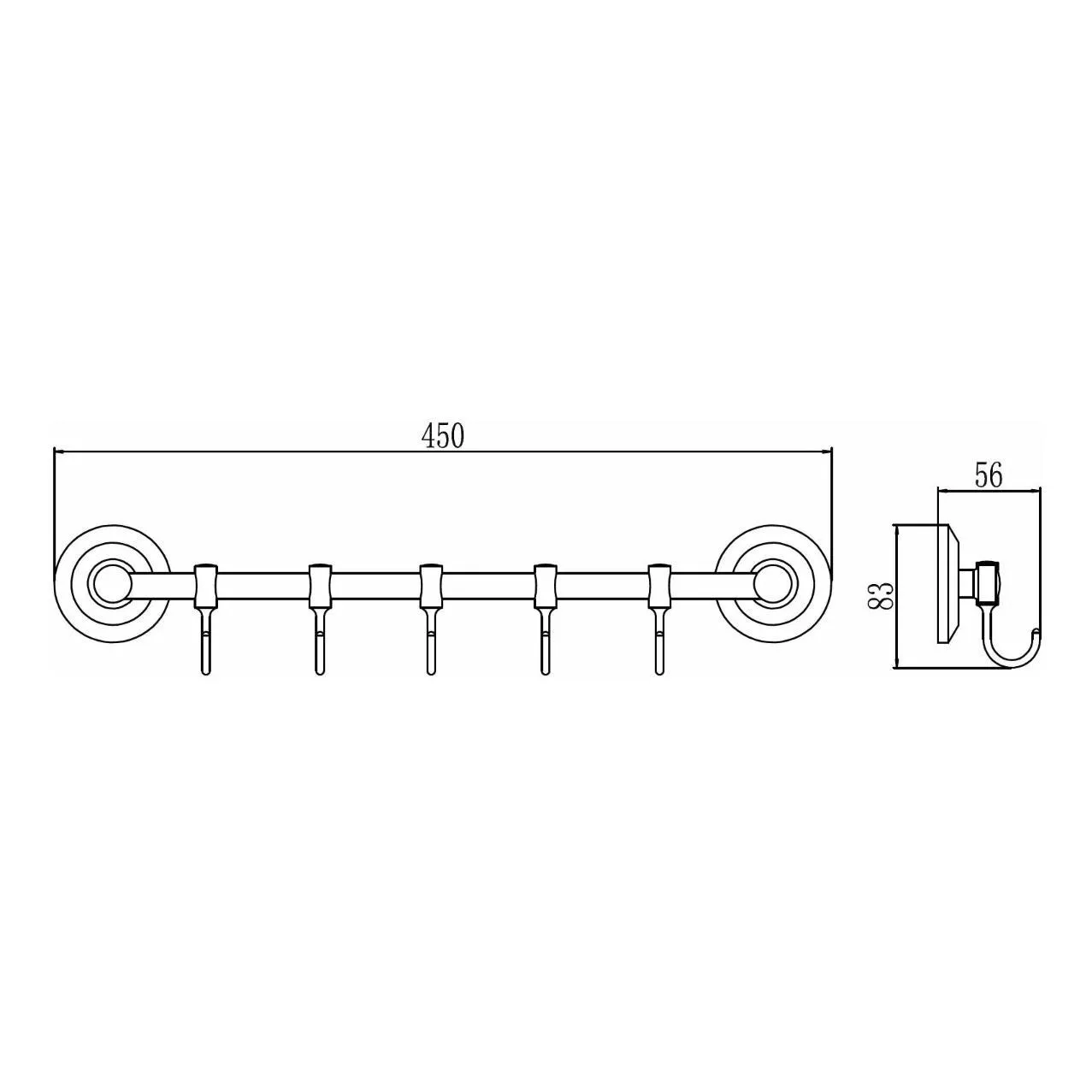 Планка с крючками для полотенец D-Lin D201853-5, хром