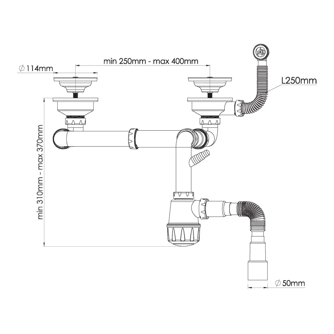 Сифон для двойной кухонной мойки с переливом Nova NV1196