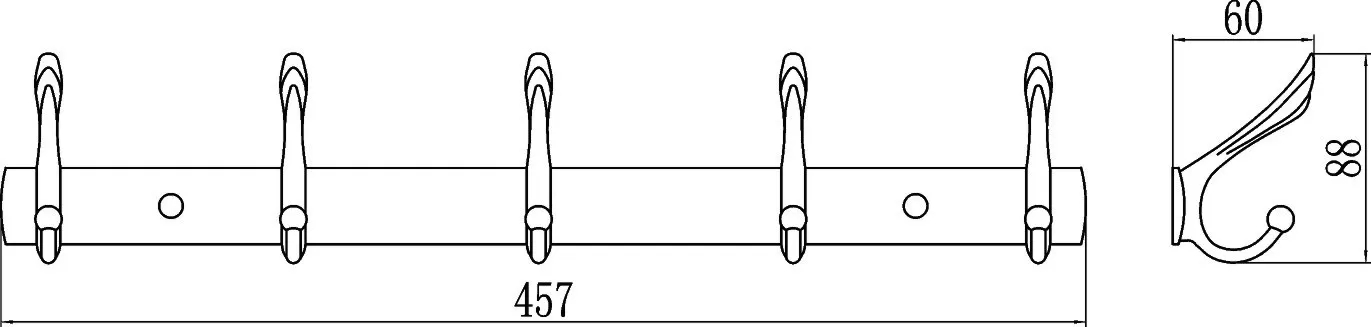 Планка с крючками  Savol 5 крючков (S-00115C)
