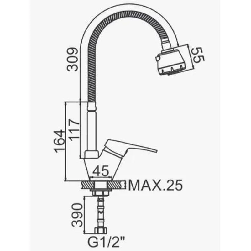 Смеситель для кухни с гибким изливом D-Lin D150422-T, хром