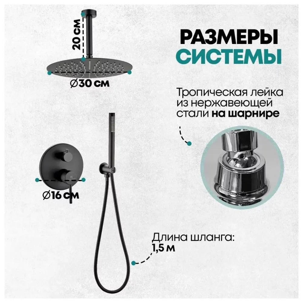 Душевая система встраиваемая (без излива) Grocenberg GB5099BL-4, черный