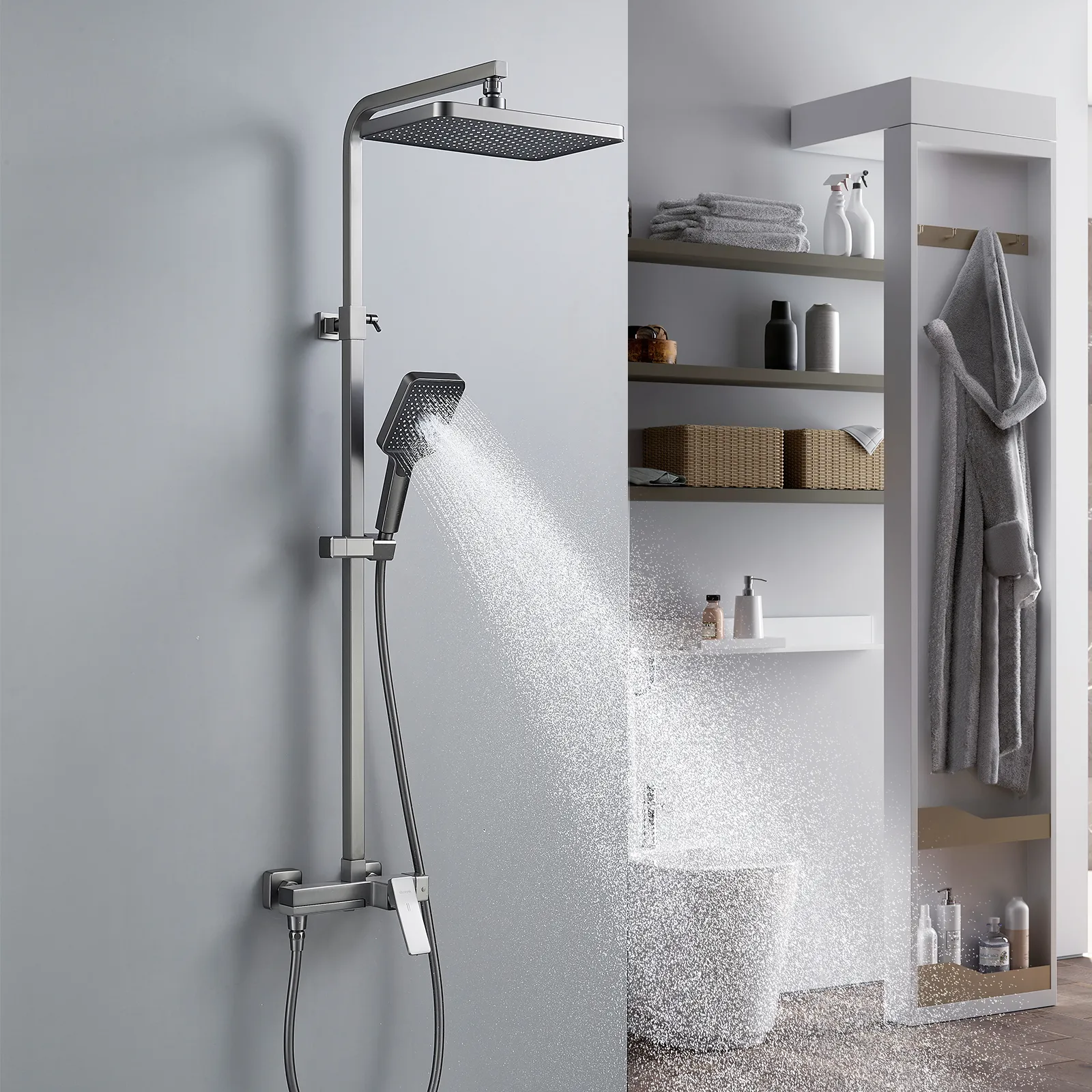 Душевая система Shevanik S4636T, оружейная сталь