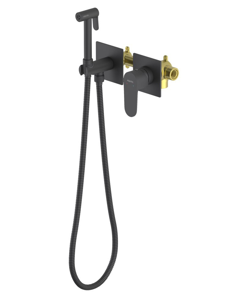 Комплект для гигиенического душа встроенный 2 отв. (смеситель + гигиеническая лейка + шланг) AQUATEK ОБЕРОН, матовый черный AQ1220MB