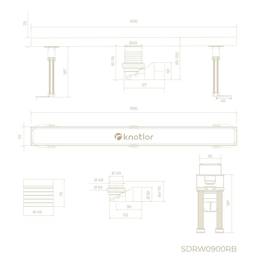 Душевой трап линейный Knotlor SDRW0900RB, бронза