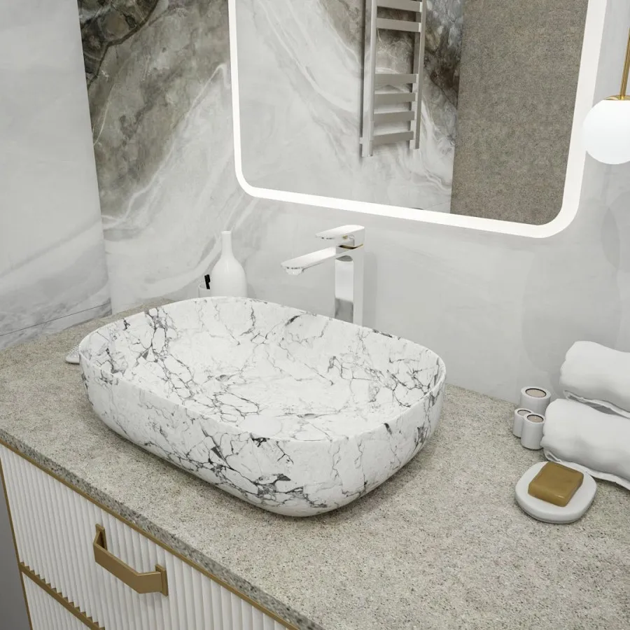 Раковина чаша Maretti FL13NS66-740MR, белый мрамор