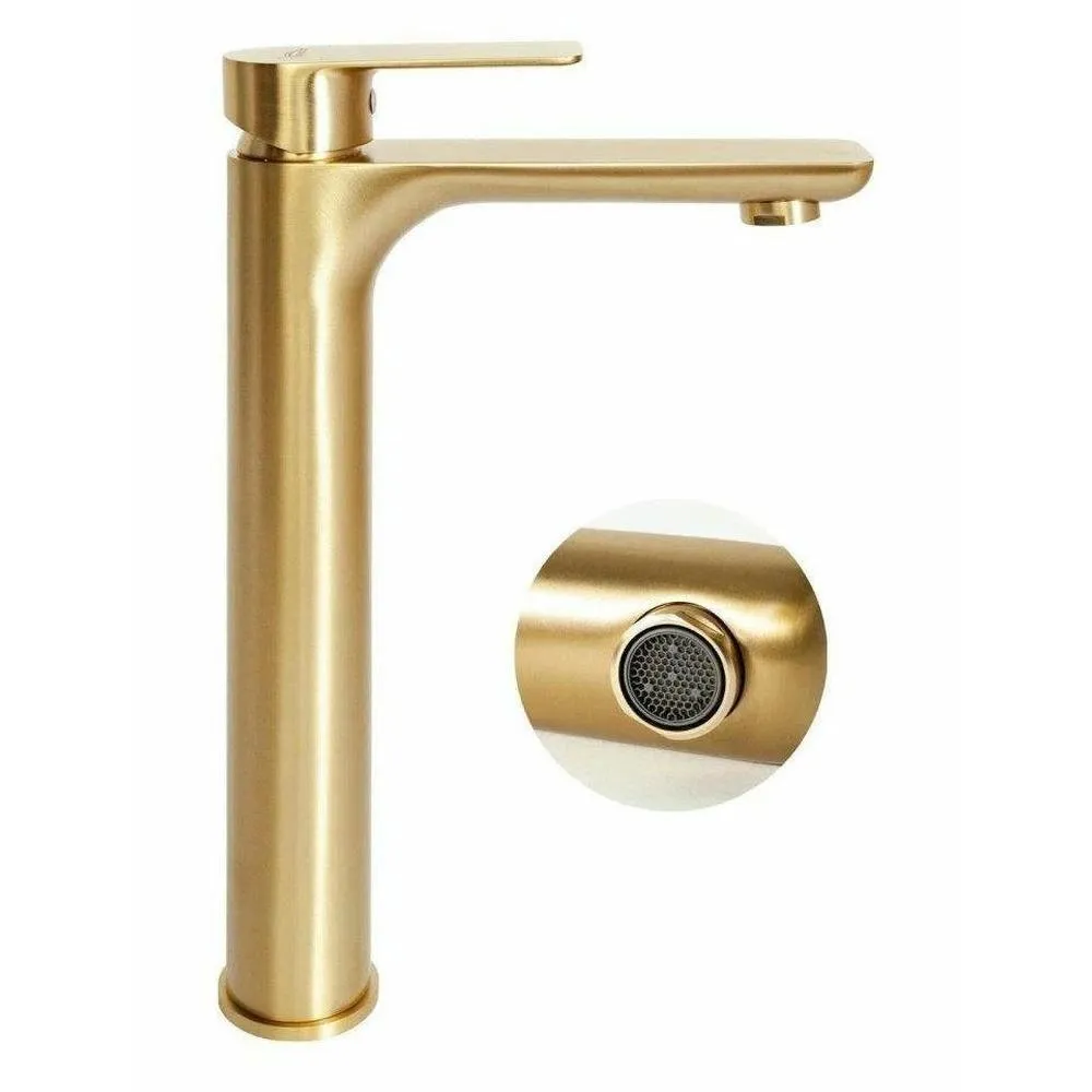 Смеситель для раковины высокий Hansberge H2099MG, матовое золото