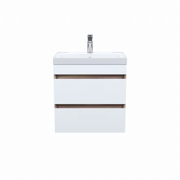 Тумба с умывальником IDDIS подвесная с ящиками 60 см белая/под дерево Zodiac (ZOD6AB0i95K)