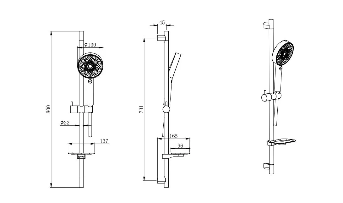 Душевой гарнитур AQUATEK 3jet 73см, матовый черный AQ2031MB