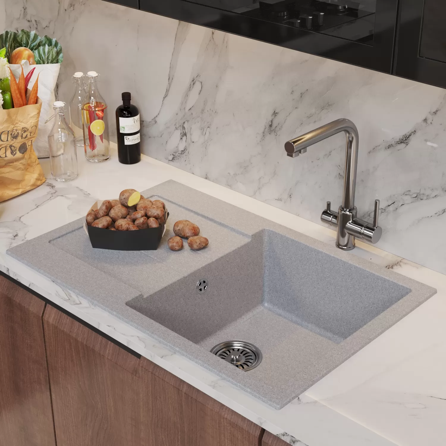 Мойка MIXLINE ML-GM31 с крылом  серая (310) 770*500*190мм NEW (552191)
