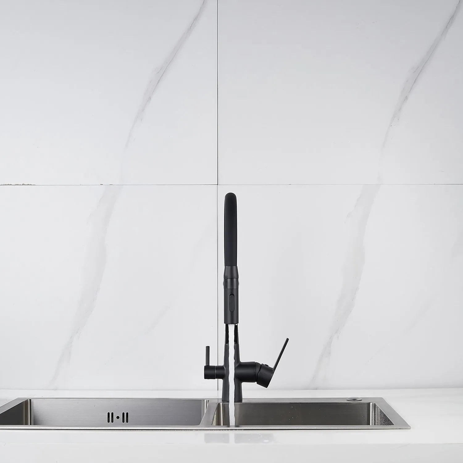 Смеситель для кухни с гибким изливом и подключением фильтра Shevanik S278H, черный