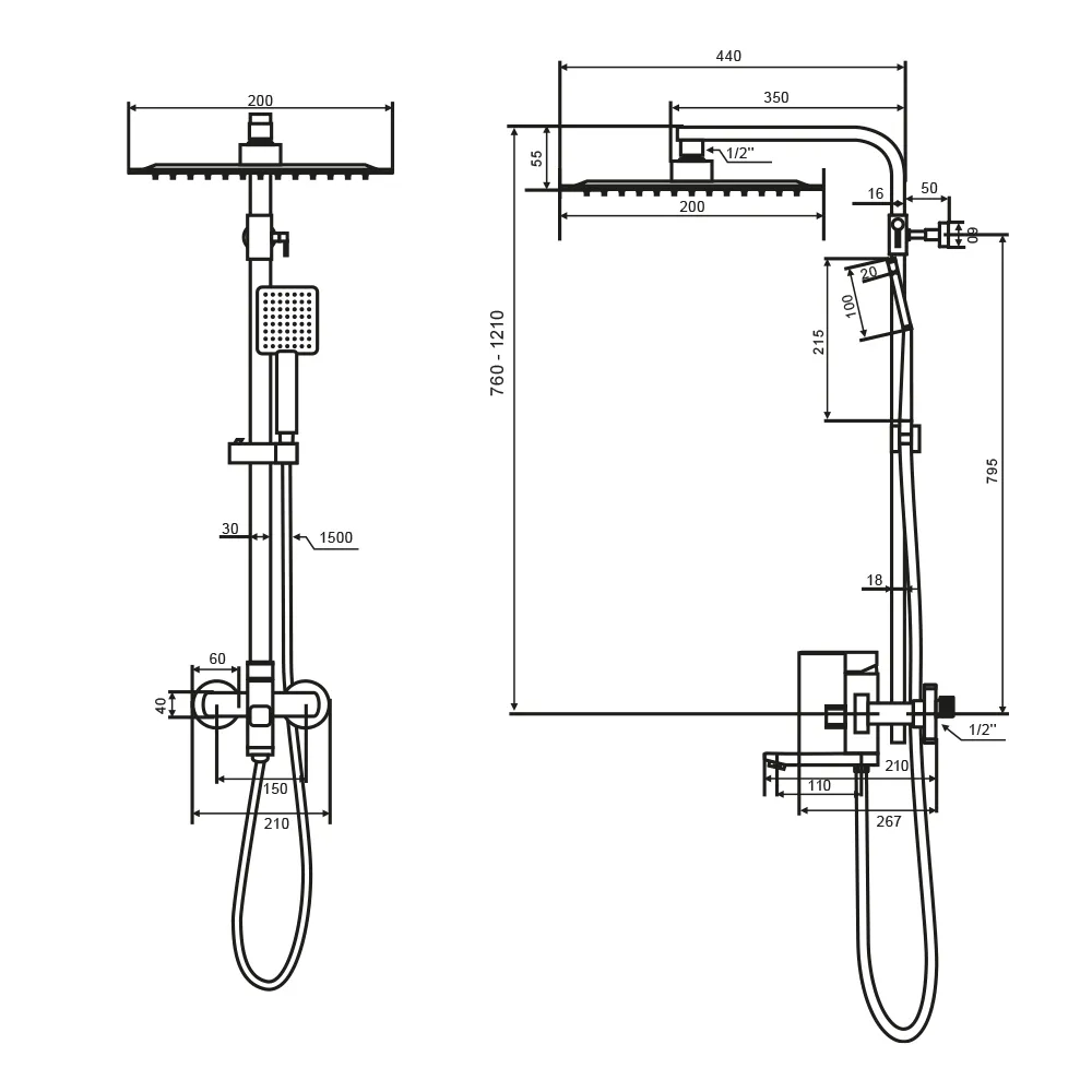 Душевая система WesnaArt KUBUS KUB13-314, сатин