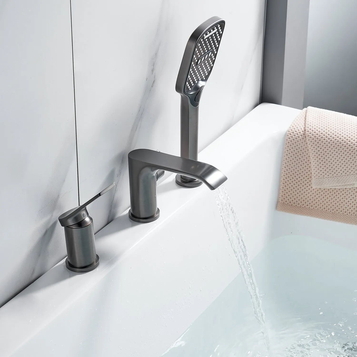 Смеситель на борт ванны Shevanik S4112T, оружейная сталь