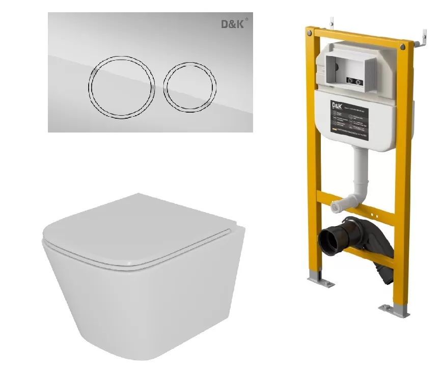 Комплект DK Унитаз подвесной безободковый (торнадо) DT1436516, Инсталляция DI8050127, Клави смыва DB1529001, белый (DS1431621)