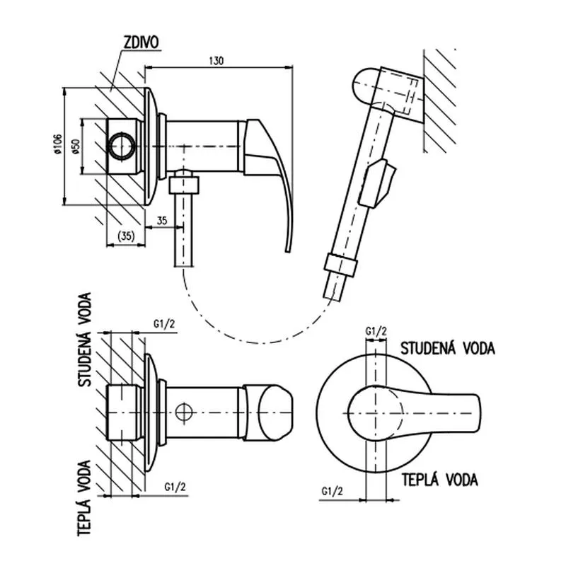 Гигиенический душ со смесителем Rav Slezak Mississippi MS047, хром