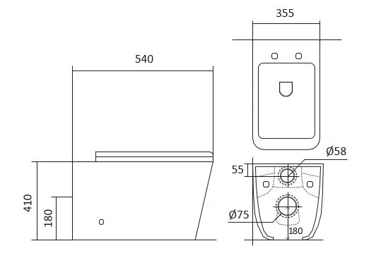 AQ1908N-00 ЛИБРА New Унитаз напольный приставной безободковый 540*355*410, горизонтальный выпуск, тонкое сиденье с механизмом пл.закрывания, крепеж