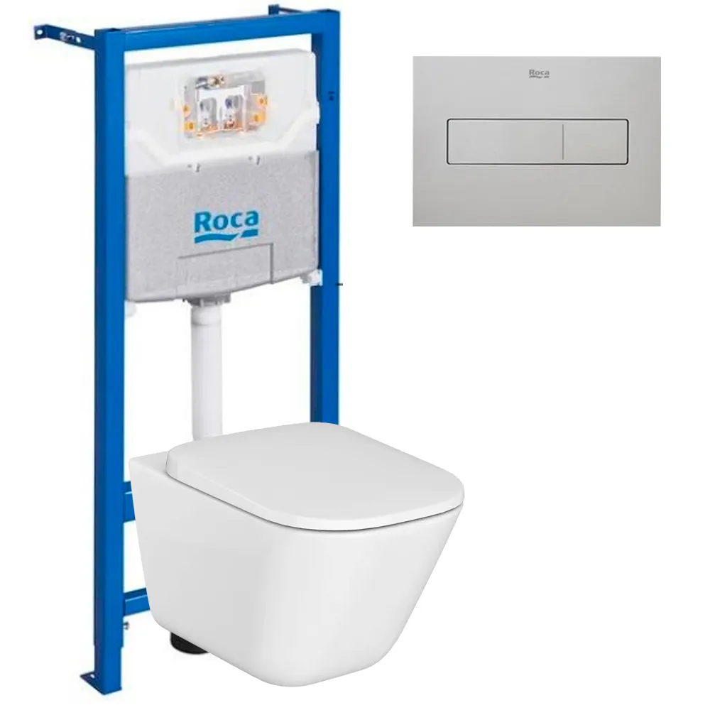 Комплект инсталляция и унитаз подвесной безободковый Roca The Gap Rimless, белый (893104100.03)