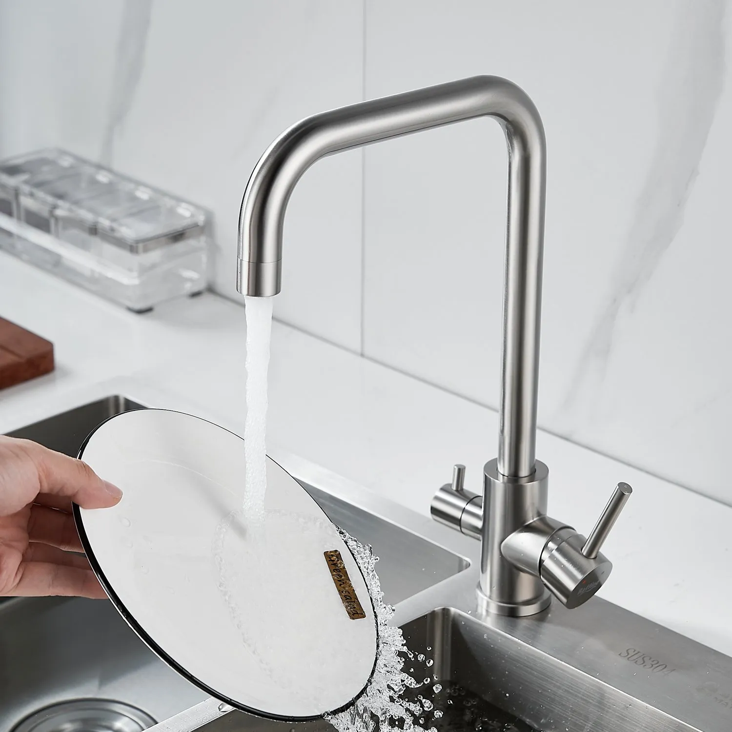 Смеситель для кухни с подключением фильтра воды Raffine F118L, сатин