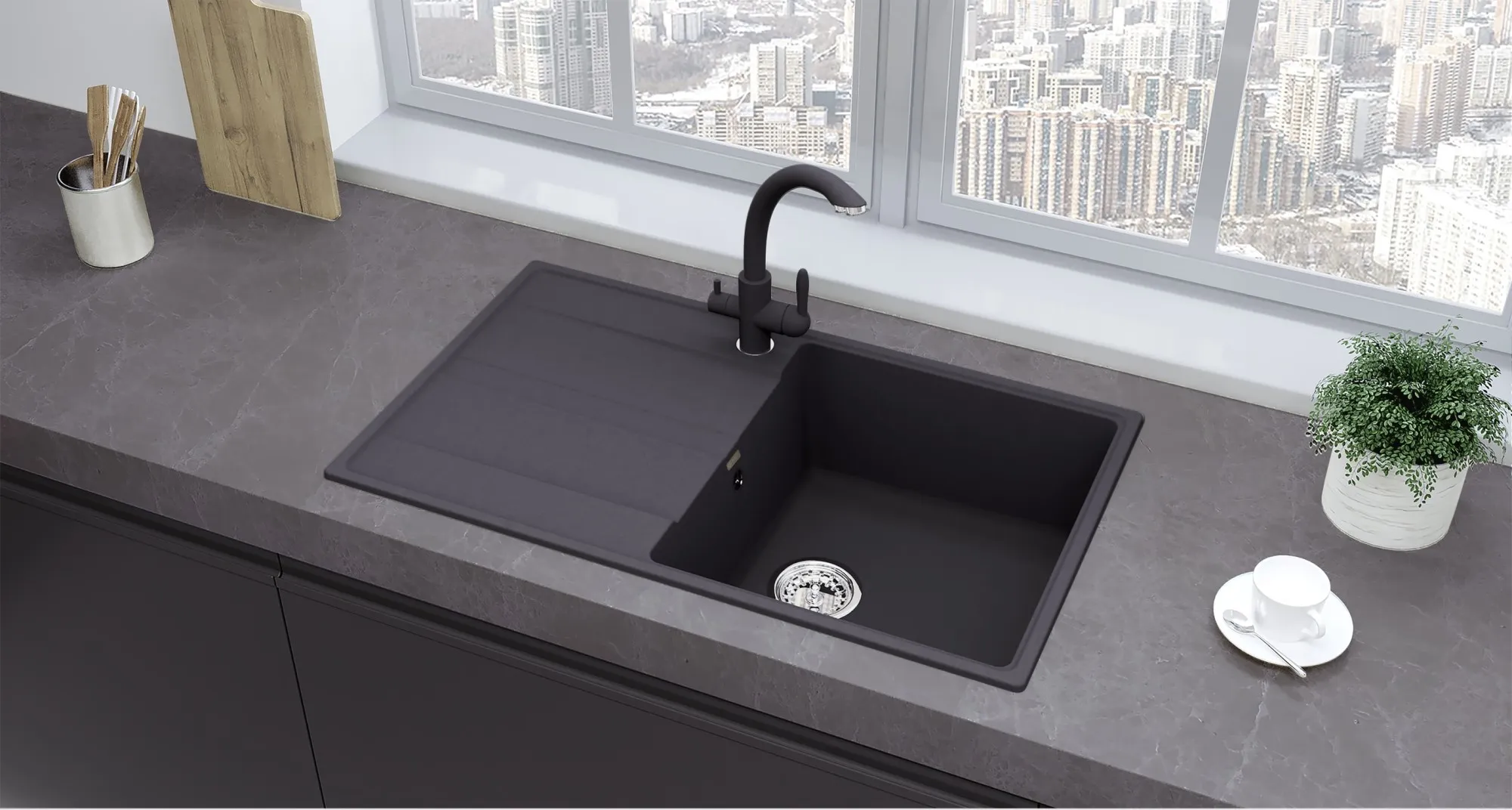 Кухонная мойка Ulgran Quartz Prima 850-08, космос