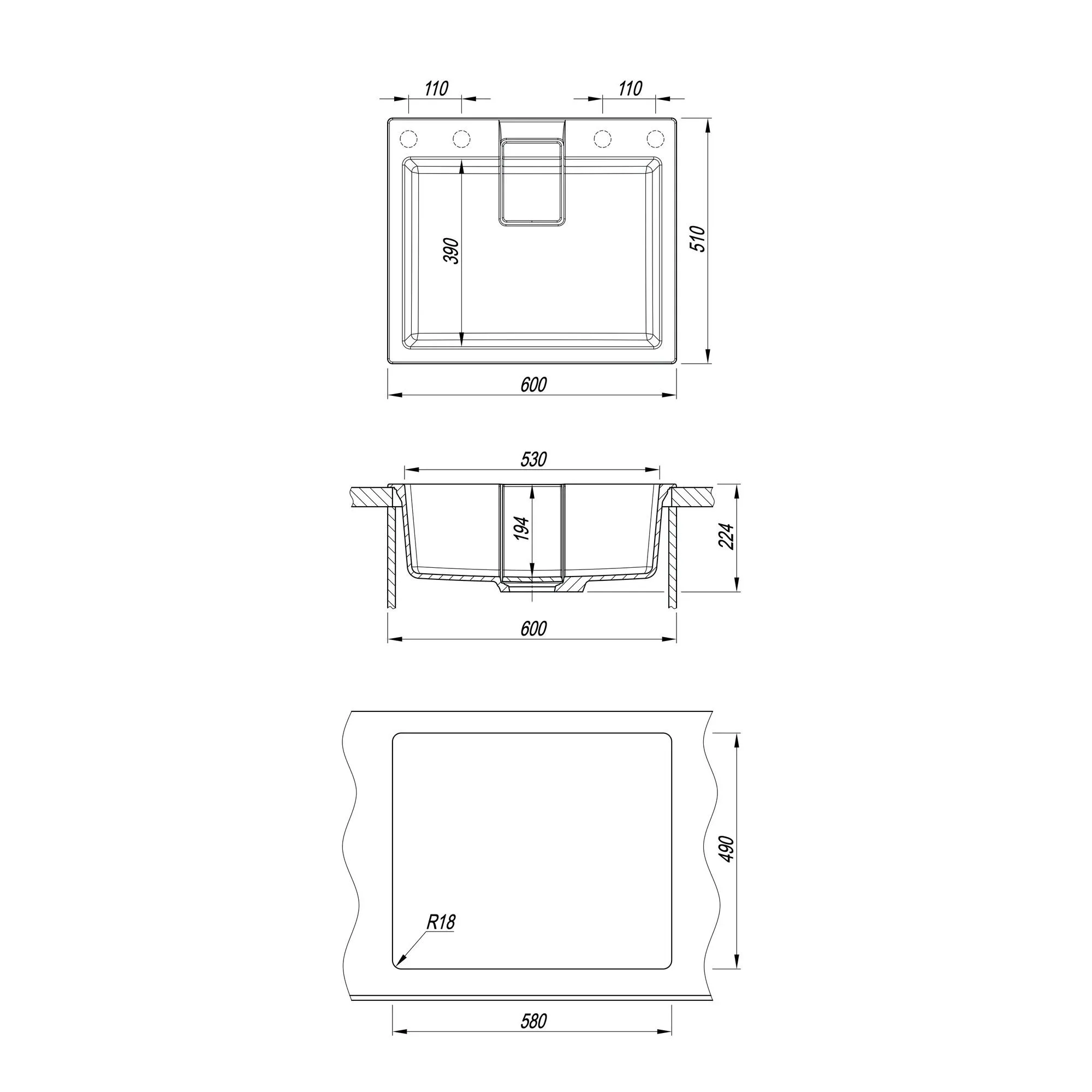 Кухонная мойка Florentina РИВЬЕРА 20.490.D0600.202, черный