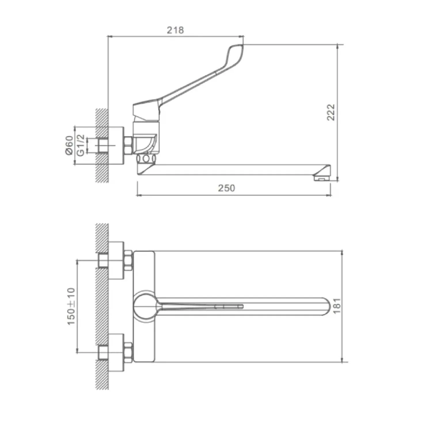 Смеситель для раковины с хирургической ручкой  Splenka S08.21, хром