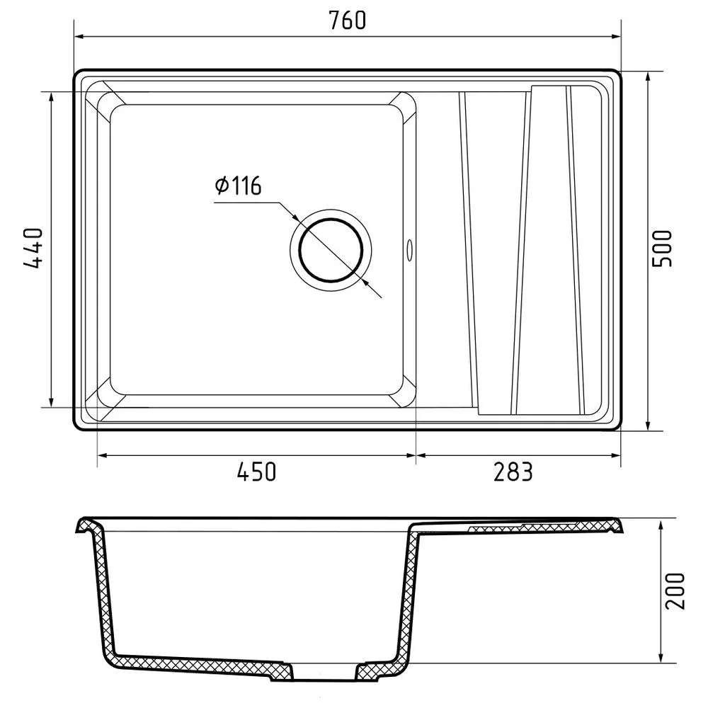 Кухонная мойка GranFest LEVEL 760L, черный