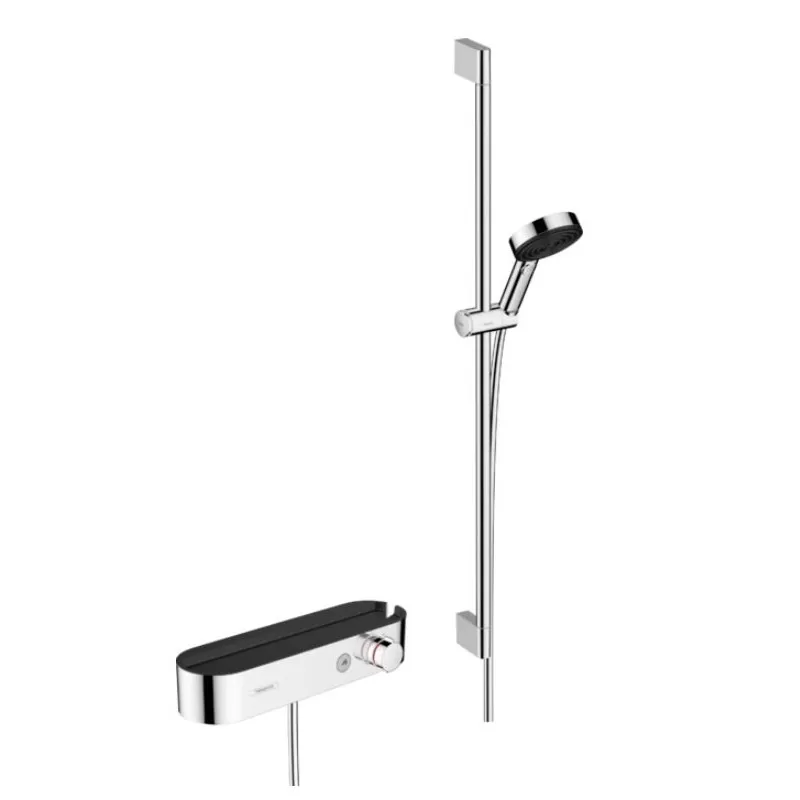 Душевая система Hansgrohe Pulsify S Showerpipe 105 3jet с термостатом для ванны, штанга 90 см 24270000, хром