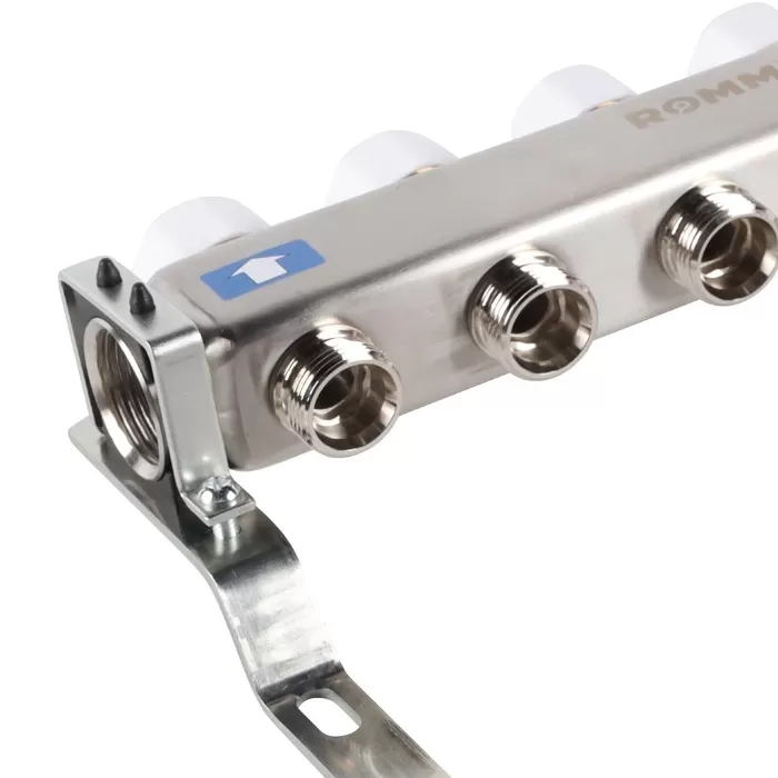 Коллектор Rommer 1"x3/4" на 6 контуров с запорными клапанами (нерж. сталь) (RMS-3200-000006)