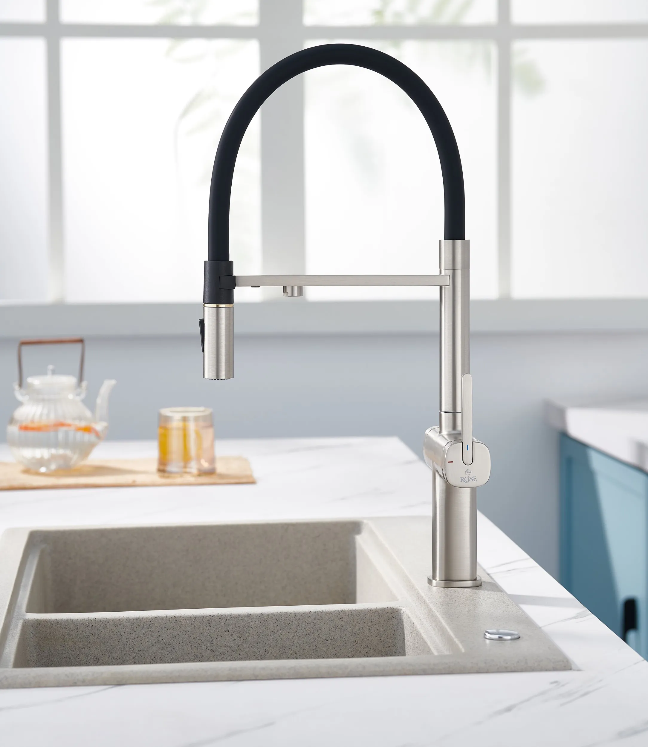 Смеситель для кухни с подключением фильтра для воды Rose R358L, сатин