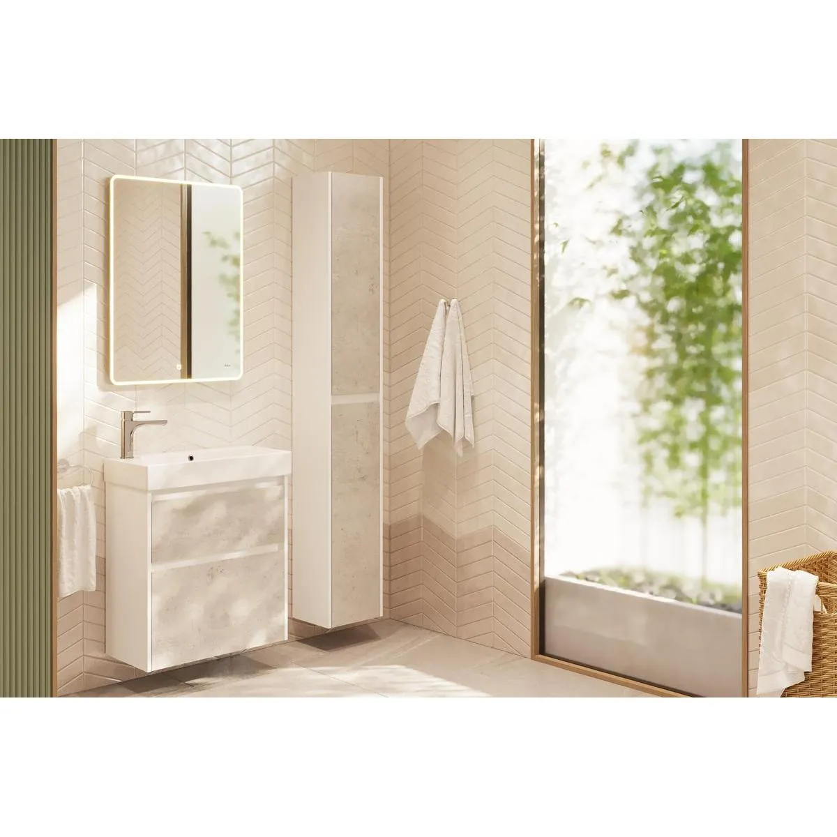 Тумба с раковиной подвесная Dreja Slim 55 см, белый/бетон