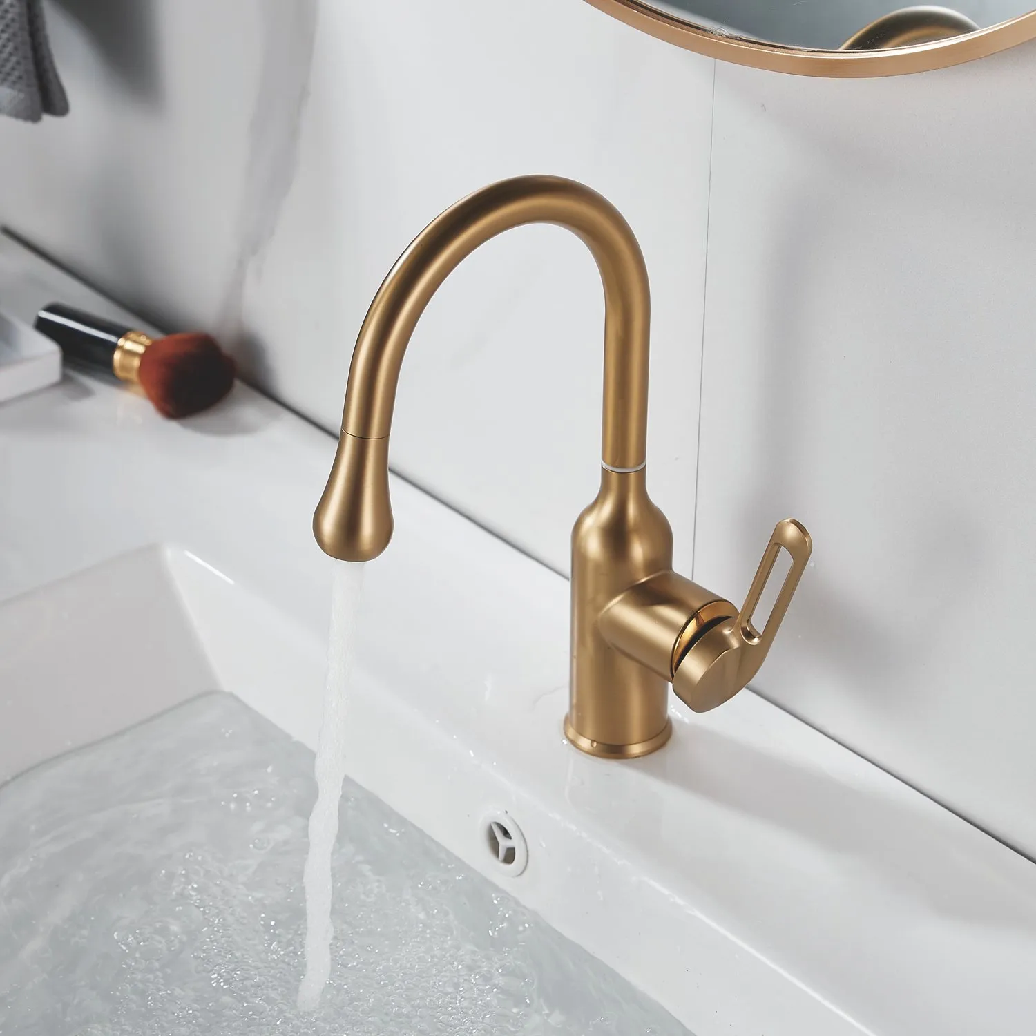 Смеситель для раковины Raffine F101G, золотой сатин