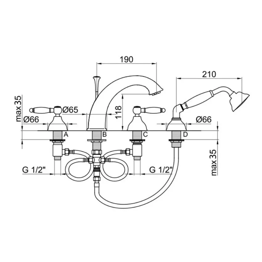 Смеситель на борт ванны Webert Dorian DO730101065, бронза
