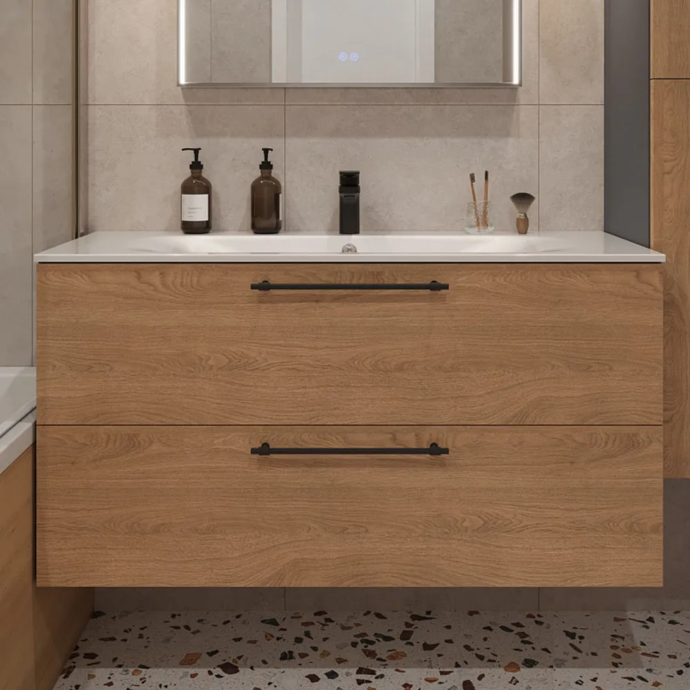 Тумба с раковиной подвесная (100см) Terminus Venta VEN101002300001O, шпон/дуб