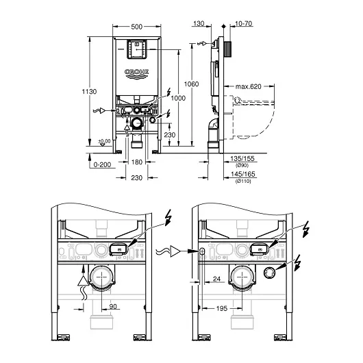 Инсталляция для унитаза подвесного стандартная Grohe Rapid SLX 1130x500x230 мм (39596000)