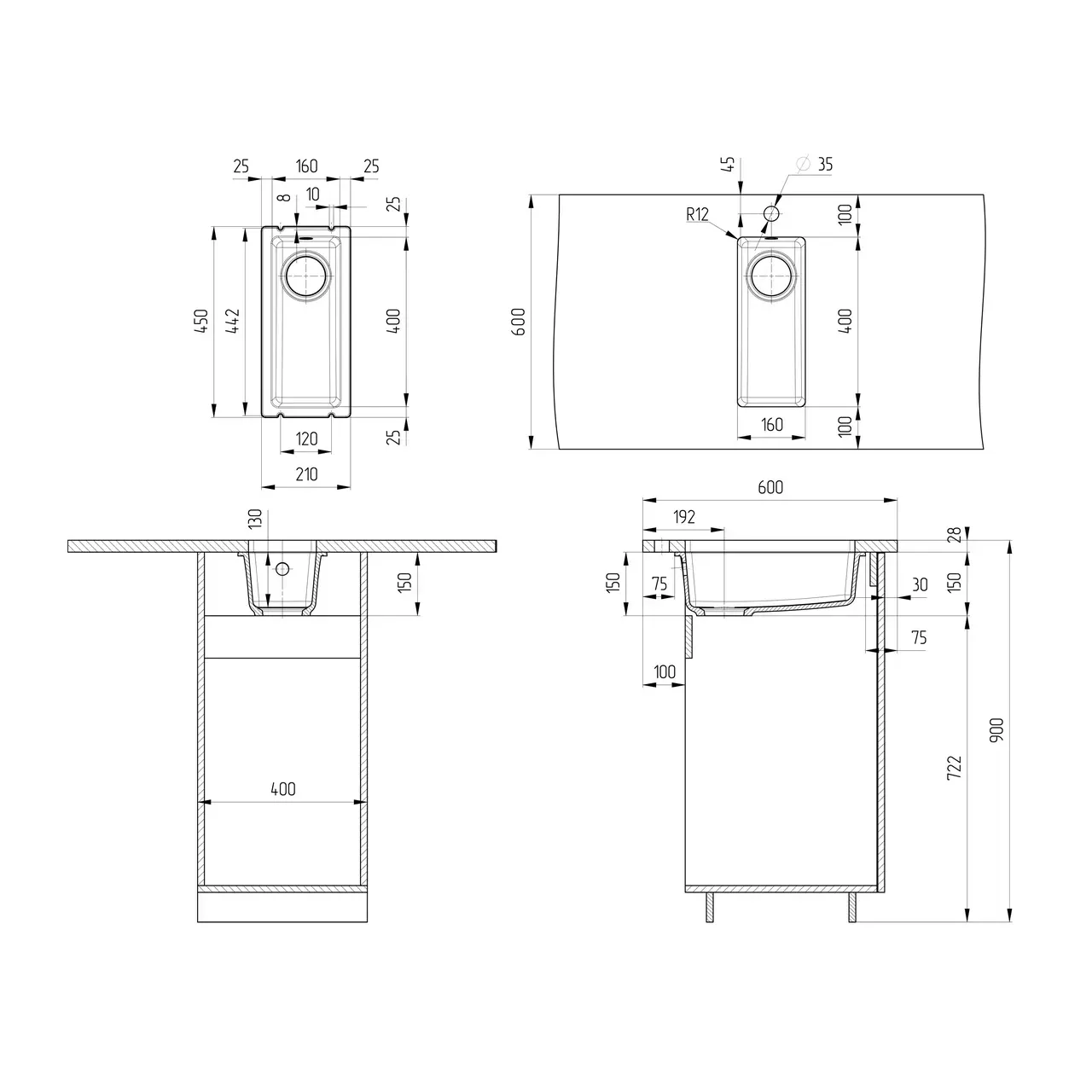 Кухонная мойка Ulgran Quartz Under 160-10, песок