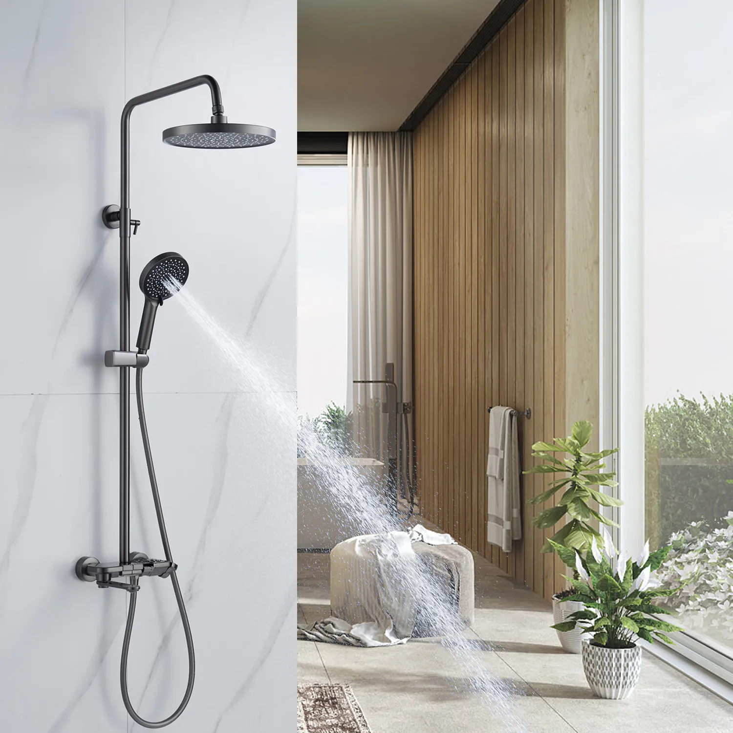 Душевая система Shevanik S4726T, оружейная сталь